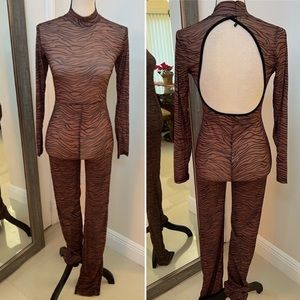 Tiger Print Sheer Jumpsuit